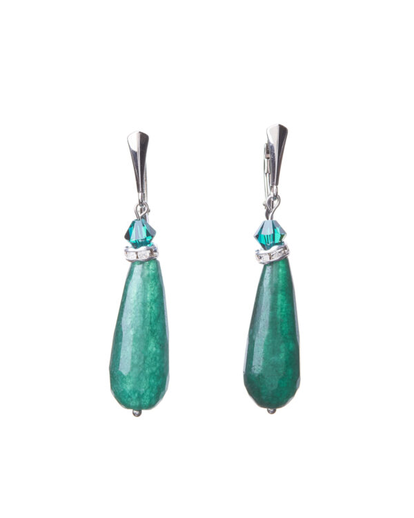 Drop Silver Earrings with Emerald Stones